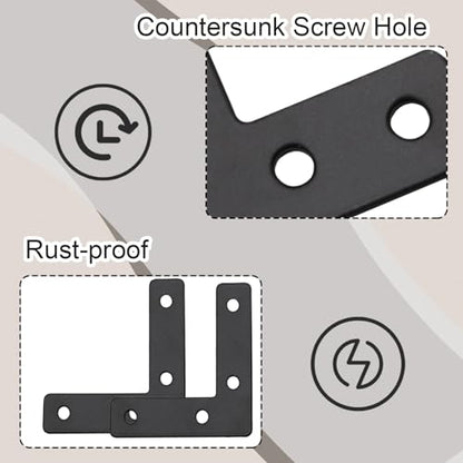Hordion 10Pcs 2.4 x 2.4 Inch L Shape Bracket Flat Corner Brace (60 X 60mm), Right Angle Bracket Black Heavy Duty Repair Mending Plates for Wood Furniture Chair Drawer Cabinet - size: 2.4*2.4''/60*60mm, Silver