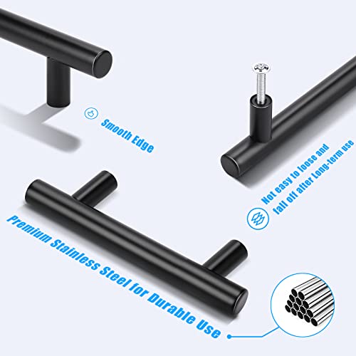 KNOBWELL 6 Pack 2-1/2 in Drawer Pulls Black, T Bar Round Black Handles for Kitchen Cupboard Bathroom Vanity Dresser Drawer, Overall Length 4 Inch - color: Black, size: 2 1/2inch(64mm)