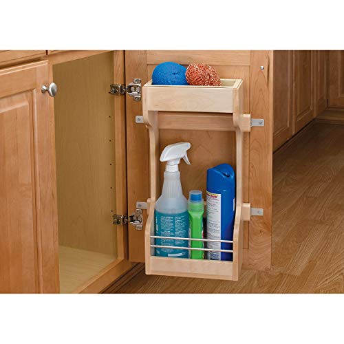 Rev-A-Shelf Dual Shelf Under Sink Organizer for Kitchen and Bathroom Cabinets, 30" Sink Base Vanity Storage, Inside Door Mount, Maple Wood, 4SBSU-15
