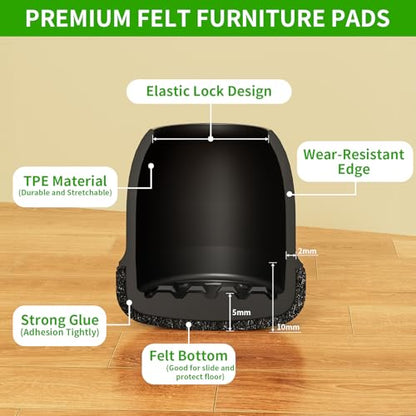 24 Pcs Chair Leg Protectors for Hardwood Floors, Silicone Felt Furniture Leg Cover Pad for Protecting Floors from Scratches and Noise, Smooth Moving for Chair Feet, Round(Black, Fit:1.1"-1.4") - size: Black-L(Fit: 1.1"-1.4")