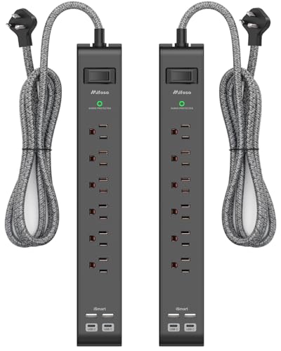 2 Pack Surge Protector Power Strip, Slim Flat Plug, Braided Extension Cord, 5-Foot, 900 Joules, 6 Outlets 4 USB Ports, Wall Mount for Home Office Dorm - size: 5 Ft, style: Braided Cord Slim Plug