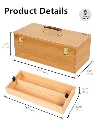 DJAR Artist Storage Box Beechwood Art Supply Organizer, Portable Large Sturdy Wood Tool Box, Natural - color: Natural