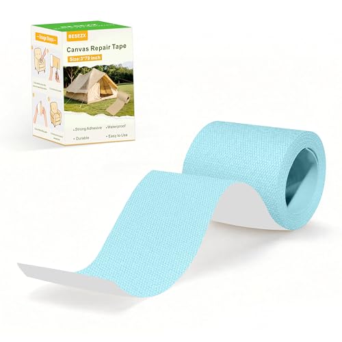 Besezx Canvas Repair Tape,Outdoor Gear Patch, 3x79 Inches,Waterproof Self-Adhesive Fabric Repair Tape for Repairing Boat Covers,Sun Shades,Sofas,Tents,Lounge Chairs,Awnings (Blue) - color: Blue, size: 3*79 inch