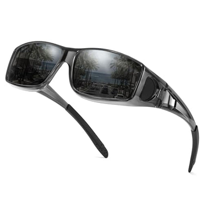 Myiaur Over Glasses Sunglasses for Men Women, Polarized Fit Over Sunglasses UV400 Protection, Anti Glare for Driving Outdoors - color: A05 Transparent Grey/Grey Lens