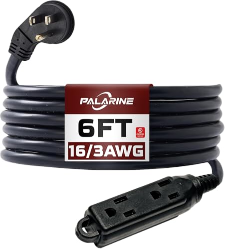 Indoor Extension Cord 3 Outlets Flat Plug Power Strip, UL Listed, 16 Gauge 6 ft Black 3 Prong Heavy Duty, 16/3 SJTW 13A Outlet Extender - color: Black, size: 6 FT