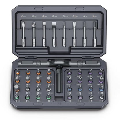 Bomivoi 42 in 1 Magnetic Screwdriver Set, DIY Ratchet Screwdriver Set, Multi Bit Magnetic Drive Set with Detachable Ratchet Handle, Portable Compact Repair Tool Kit for Furniture Computer Bicycle Gray - color: Grey