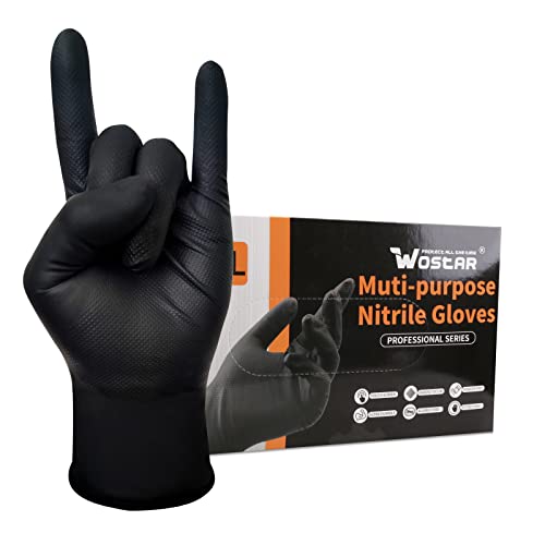 Wostar Black Nitrile Industrial Gloves Large 8 Mil Raised Diamond Texture Latex & Powder Free Heavy Duty Gloves 100 Count - color: Black Large 8mil 100pcs, size: Large ( 100pcs a box)