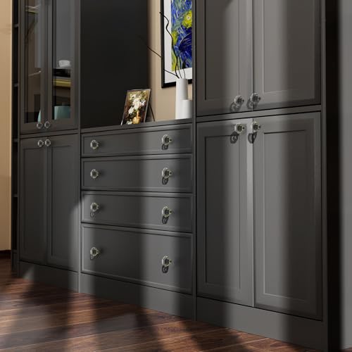 Kitchen Cabinet Drawer Knobs 4 Pack Crystal Brushed Cabinets Pulls Knob, Black Solid Base Closet Cupboard Dresser Drawers Hardware Handles, Small Bathroom Bedroom Pull Satin Brass Hexagon Knobs - color: Black-4 pack, size: Hexagon