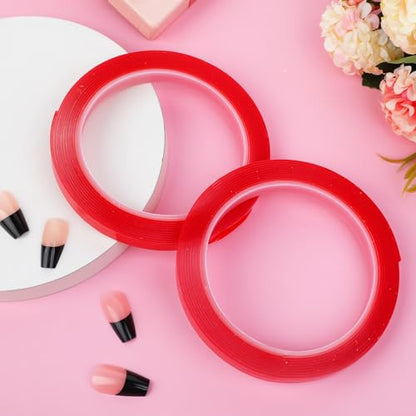 2 Rolls Nail Art Tape, 98FT Double Sided Tape Nails, Waterproof Removable Traceless Clear Mounting Tape, Press on Nail Supplies for Nail Tips Colors Designs Showcase