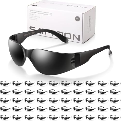 50 Pack of Tinted Safety Glasses, Scratch & Impact Resistant Protective Eyewear, Dark Lenses for UV Protection, Safety Sunglasses for Construction, Outdoor Work & Shooting - color: 50pack Black Tinted Lens