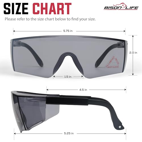 BISON LIFE Anti Fog Safety Glasses with Adjustable Temple & Side Protection, Wraparound Anti-Scratch Lens, Gray Lens & Black Temple, Mowing, Gardening, Outdoor Sports & More (Pack of 3) - color: Gray/Black
