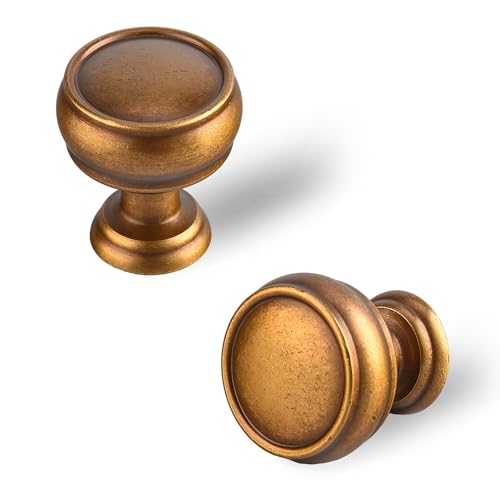 10 Pack Vintage Antique Brass Cabinet Knobs, 1-1/4 Inch Furniture Hardware Zinc Alloy Knob, Single Hole Hardware Handles Kitchen Cabinet Dresser Knob, Drawer Knobs - color: Vintage Brass