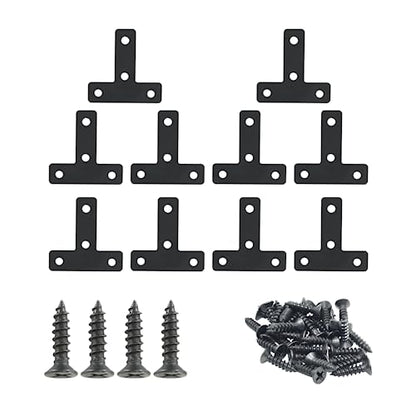 Hordion 10Pcs Right Angle Brace - 2 x 2 Inch (50 x 50mm), Heavy Duty Metal Support with Screws - size: 2" x 2" (Black), style: T-Shape