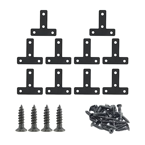 Hordion 10Pcs Right Angle Brace - 2 x 2 Inch (50 x 50mm), Heavy Duty Metal Support with Screws - size: 2" x 2" (Black), style: T-Shape