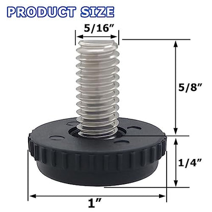 Hooshing 10PCS 5/16-18 Stainless Steel Adjustable Furniture Levelers Screw in Threaded Levenling Feet Glide for Furniture Legs, Table, Chair, Cabinet - size: 5/16"-18