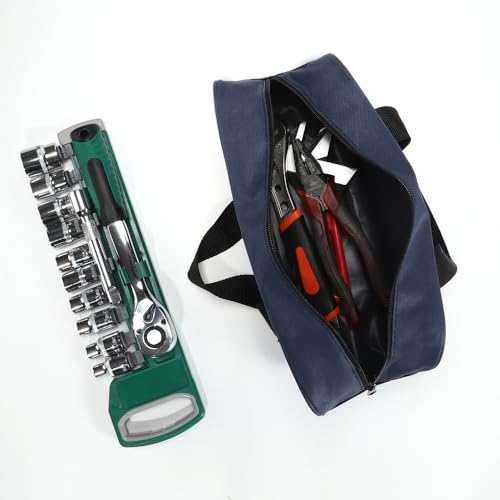 Tool Tote Bag with Wide Mouth, Waterproof Organizer, Available in Navy Blue, Black, and Khaki (1, Navy Blue)