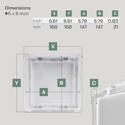 Vent Systems White ABS Plastic Access Panel 6 x 6 Inch (Cut-Out) - Access Door for Drywall, Wall, Ceiling - Electrical, Plumbing Service Wall Hole Cover - Inspection Door - 6.6 x 6.6 Inch (Outer) - size: 6 X 6 Inch / 150 X 150 Mm