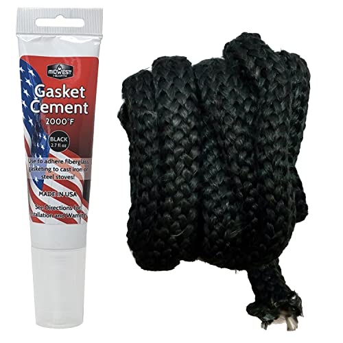 Midwest Hearth Wood Stove Replacement Gasket Kit – Made in USA Graphite Impregnated Fiberglass Rope Gasket & 2000°F Adhesive Cement for Woodburning Stoves (3/4" x 84" Rope) - size: 3/4" x 84" Rope