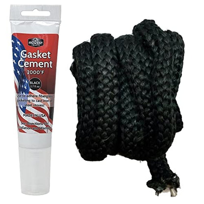 Midwest Hearth Wood Stove Replacement Gasket Kit – Made in USA Graphite Impregnated Fiberglass Rope Gasket & 2000°F Adhesive Cement for Woodburning Stoves (3/4" x 84" Rope) - size: 3/4" x 84" Rope