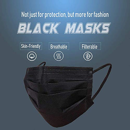 Wecolor 120 Pack Disposable Face Masks with Elastic Ear Loop, 3 Ply Breathable (Black) - color: Black, size: 1 Count (Pack of 120)