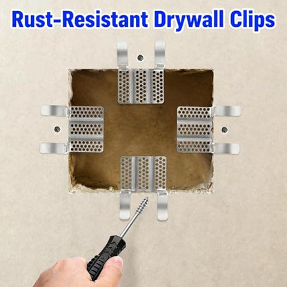 16 Pack Drywall Repair Clips, 1/2 inch Drywall Fastener Clip with 32 Screws, Professional Hole Repair Patch Kit for Wall, Stainless Steel Wall Patch Clips for Damaged Wall Repairing (with Screwdriver)