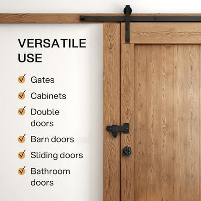 Barn Door Latch - Shed Door Latch - Sliding Barn Door Latches and Catches - Barn Door Lock - Black Wrought Iron Rustic Flip Latch Hardware Kit for Double Doors, Garden Gate, Cabinet, Bar, Pantry