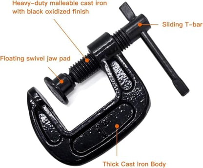 1-Inch C-Clamp Set, Heavy-Duty Cast Iron C-Clamps with 0.8-Inch Throat for Woodworking, Welding, and Building(10 Pcs) - color: (10 Pcs)