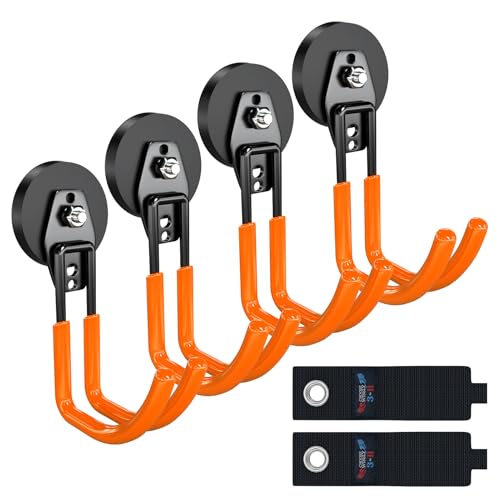 3-H Extra Strong Magnetic Hooks,Heavy Duty Large Anti-Slip Magnet Hooks J Shape,No-Drill Tool Holder for Garage,Power Drill,Garden Tools,Hose Storage,4 Pack Orange - color: Orange, size: 2.6"x4-MJ