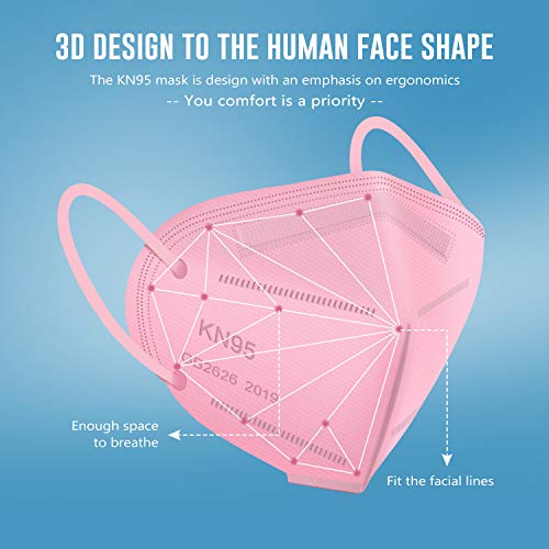 WWDOLL KN95 Face Mask 50 Pack, 5-Layers Breathable KN95 Masks, Pink - color: Pink