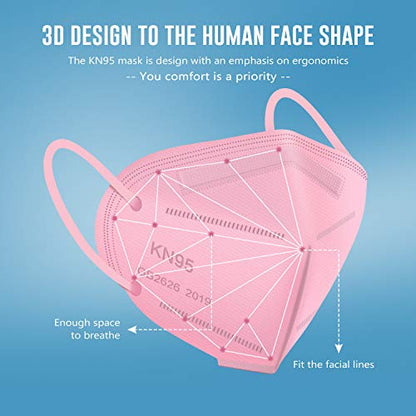 WWDOLL KN95 Face Mask 50 Pack, 5-Layers Breathable KN95 Masks, Pink - color: Pink
