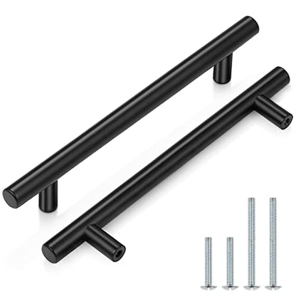 Probrico 5 Pack|Flat Black Modern Cabinet Handles Cupboard Pull Kitchen Cabinet Hardware Dresser Pulls - 6-1/3 inch Center-to-Center Bar Cabinet Pull - color: Black, size: hole center 6-3/10"