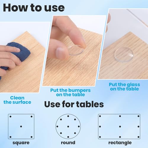 20 PCS Glass Table Top Anti Slip Pads, 0.8" Non-Adhesive Clear Rubber Bumpers Round Table Protector Grippers to Keep Furniture Cabinet Door from Sliding