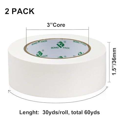 BOMEI PACK Duct Tape Heavy Duty, White 2 Pack 9 Mil Thickness,1.5 Inches x 30 Yards,Strong Industrial Strength,Flexible,No Residue,Waterproof and Tear by Hand,Multi-Use for Indoor & Outdoor Repairs - color: White