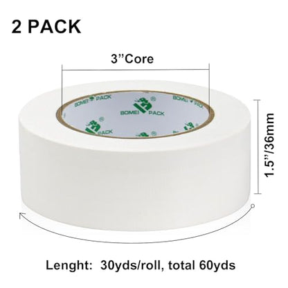 BOMEI PACK Duct Tape Heavy Duty, White 2 Pack 9 Mil Thickness,1.5 Inches x 30 Yards,Strong Industrial Strength,Flexible,No Residue,Waterproof and Tear by Hand,Multi-Use for Indoor & Outdoor Repairs - color: White