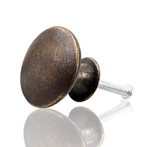 Zorfeter 10 Pcs Antique Brass Cabinet Knobs Round Rustic Brass Drawer Knobs Hardware Pulls Handles for Kitchen Cupboard Dresser, 30mm Diameter - color: Antique Brass Cabinet Knobs