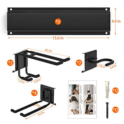 Garage Tool Organizer Wall Mount Garden Tool Organizer 11pcs Adjustable Garage Organizers with 8 Heavy Duty Hooks, Max Load 500lbs Garage Storage for Yard Garden Tools, Shovels, Trimmers, Hoses - size: 48 Inch 1.0