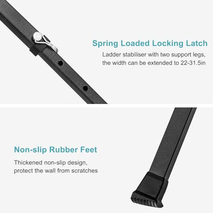 Ladder Stabilizer withstands 300 LBS Weight Rating, Extension Ladder Stabilizer Adjustable Legs, Built-in Tool Tray, Anti-Slip Rubber Pads– Ideal for Roofing and Gutter Work (24.6-29.5 Inch)