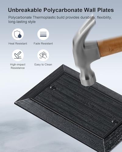 2-Pack Classic Beadboard Single Blank Wall Plate, Unbreakable Polycarbonate Wall Plate Cover, Matte Black 1 Gang Wall Plate for Unused Outlets/Switches - color: Matte Black, size: 1 Blank 2PK