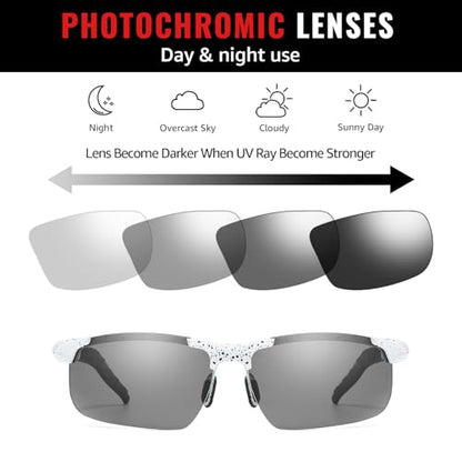 TJUTR Mens Photochromic Sunglasses Day & Night Driving Z87 Sun Glasses Polarized UV400 Protection Safety Glasses - color: B White Black Dot/Z87 Photochromic Polarized Safety Lens