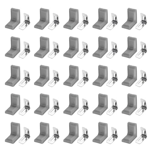 HARFINGTON 50pcs Metal Corner Braces 18x28x28mm L-Shape 90 Degree Right Angle Brackets Corner Braces with Plastic Brackets Screws for Furniture Support Chairs Wood Shelf Cabinets Box, Gray - color: Gray