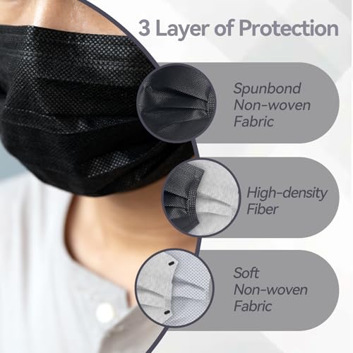 Jointown Disposable Face Mask - 3 Ply Protection Face Masks, 50 Pack Black - color: Black
