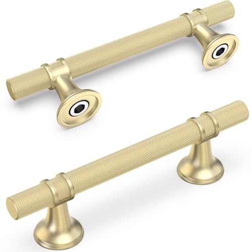 10 Pack 3-3/4 Inch Cabinet Pulls knurled Brushed Gold Kitchen Cabinet Handles Aluminum and Zinc Alloy Drawer Pulls Solid Cabinet Hardware - color: Brushed Gold Knurled, size: 3-3/4'' Hole Center(96mm)