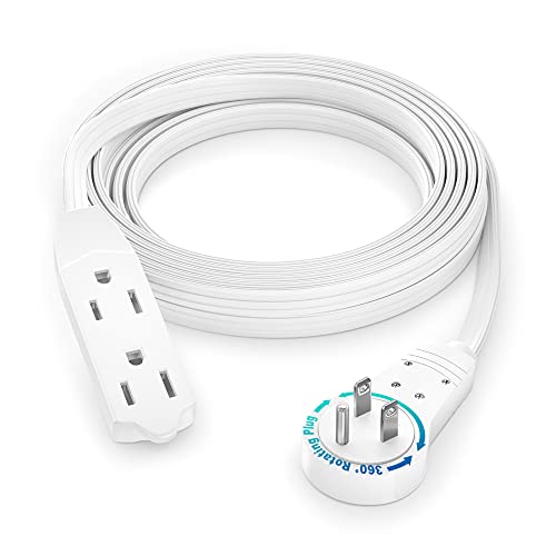 Maximm Cable 10 Ft 360° Rotating Flat Plug Extension Cord/Wire, 16 AWG Multi 3 Outlet Extension Wire, 3 Prong Grounded Wire - White - UL Certified - color: White, size: 10 Feet
