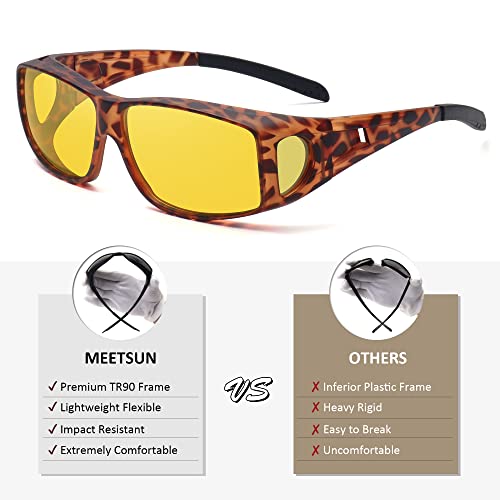 MEETSUN Fit Over Glasses Sunglasses for Men Women,Wrap Around Sunglasses Polarized UV400 Protection - color: (Z1)matte Leopard Frame-night Vision Lens