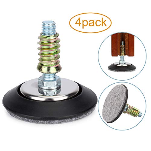 Furniture Levelers - Adjustable Leveling Legs for Tables Chairs Cabinets - 2.5" Diameter Base with 4 Felt Pads, 3/8"-16 Thread- S/S Polished Chrome (4 Pack)