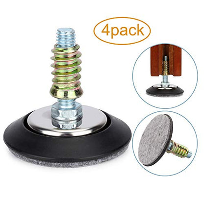 Furniture Levelers - Adjustable Leveling Legs for Tables Chairs Cabinets - 2.5" Diameter Base with 4 Felt Pads, 3/8"-16 Thread- S/S Polished Chrome (4 Pack)