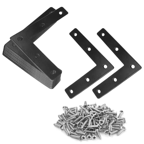 Uenhoy 10 Pcs L Shape Flat Mending Plates 80mm x 80mm (3.15" x 3.15") Flat Corner Braces, Right Angle Photo Frame Bracket, Black - size: 80x80mm/3.15"x3.15", style: L Shape