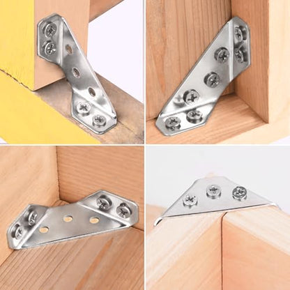 PlusRoc 12-Pack Stainless Steel Corner Brackets - Heavy Duty Corner Braces for Wood Furniture, Drawers, Cabinets, Tables and Chairs