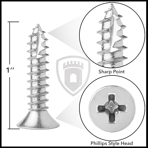 Cauldham Chrome Wood Screws #9 x 1 Inch for Door Hinges - 25 Pack - color: Chrome