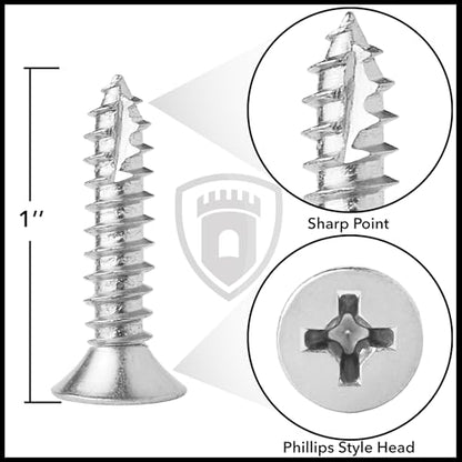 Cauldham Chrome Wood Screws #9 x 1 Inch for Door Hinges - 25 Pack - color: Chrome